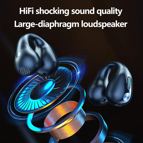 Wireless Ear Clip Bone Conduction Earbuds Open Ear Headphones Bluetooth, Clip On Sport Wireless Earbuds Waterproof Outer Headphones Cycling Runnin...