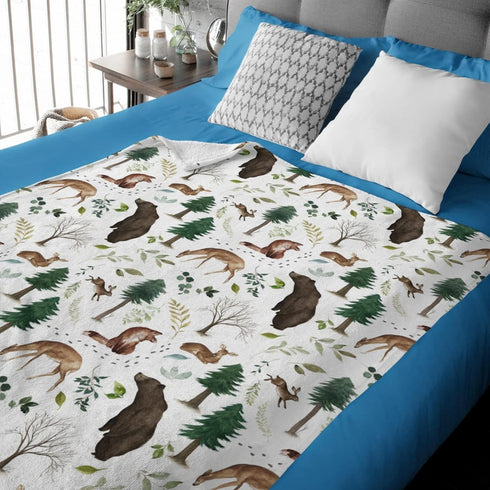 Woodland Forest Animals Baby Blanket Boys Gift, Pine Tree Bear Fox Deer Leaf Flannel Fleece Nursery Bed Swaddling Blankets, Soft Lightweight Newbo...