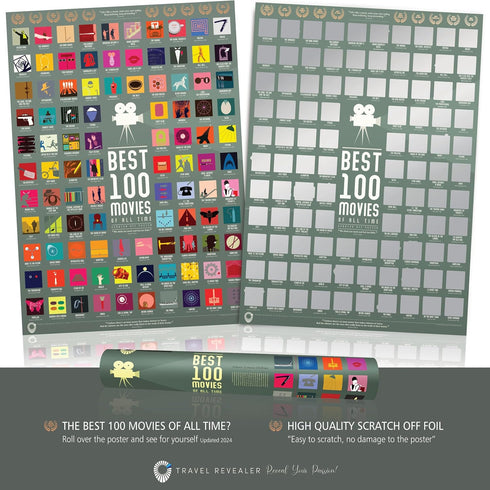 Travel Revealer 100 Movie Scratch Off Poster 2024 Selected IMDb Top 100 Movies Scratch Off Poster 17"x24" Best Films of All Time Movie Bucket List...