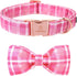 Lionheart glory Pink Plaid Dog Collar, Adjustable Dog Collar with Bowtie, Pet Gift Girl Collar for Dog Soft Bowtie Dog Collars for X-Small Puppy...