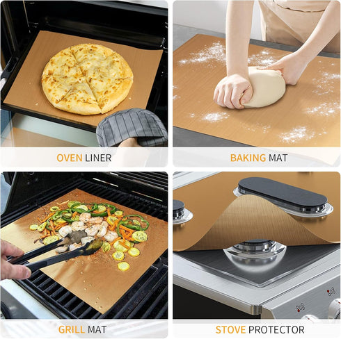 4 Pack Large Copper Oven Liners for Bottom of Oven BPA and PFOA Free, 16x24 Inch Thick Heavy Duty Non Stick Teflon Oven Mats for Electric, Gas, To...