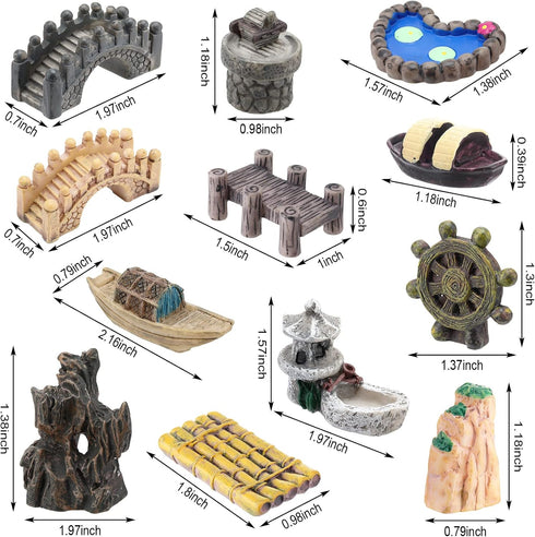 24 Pcs Miniature Garden Accessories Mini Garden Bridge Figurines Garden Decor Micro Landscape Lighthouse Water Well Ornament for Yard DIY Craft Po...