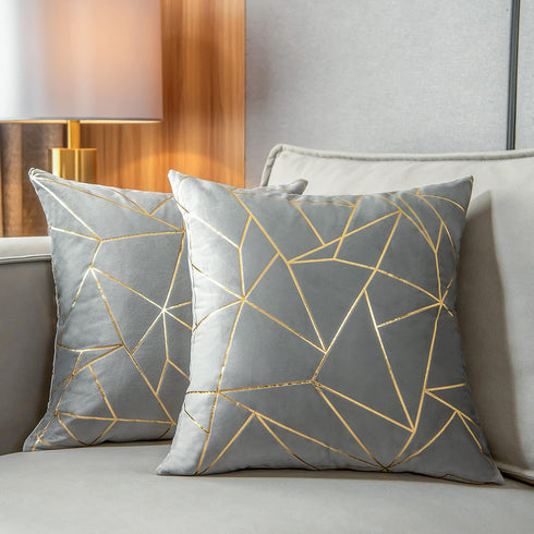 YONGLIU Pack of 2 Velvet Cushion Cases Decorative Gold Foil Geometric Pattern Throw Pillow Covers for Modern Homes Couch Sofa Bedroom Living Room(...