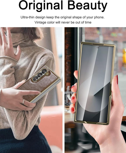 for Samsung Galaxy Z fold 6 5G Case, Ultra Slim Lightweight,PU Leather+ PC Material Hard Cover,Stylish Phone Case, Support Wireless Charging Case ...