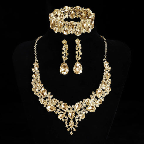 Rhinestone Bridal Jewelry Sets for Women Crystal Necklace Earrings Bracelet Set Silver-Tone Wedding Bridal Bridesmaid Gifts fit with Wedding Dress...