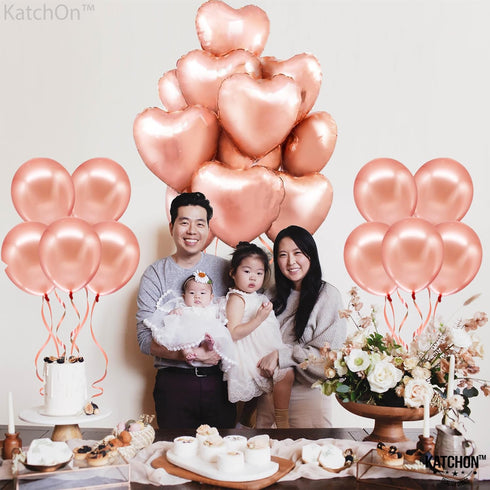KatchOn Big Rose Gold Heart Balloons - 18 Inch, Pack of 20 | Rose Gold & Blush Pink Heart Shaped Balloons | Valentines & Galentines Day Decoration...