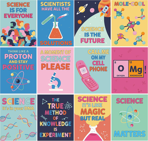 CNhoqc 12pcs Large Science Posters for School Classroom, 13.9 x 10.9 Inch Educational Science Laboratory Wall Art Poster Science Is The Future Pos...