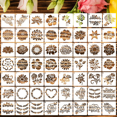 Flower Stencils for Painting 3inch Rose Stencils for Crafts Small Sunflower Daisy Stencil Floral Hibiscus Peony Leaf Wreath Drawing Templates for ...