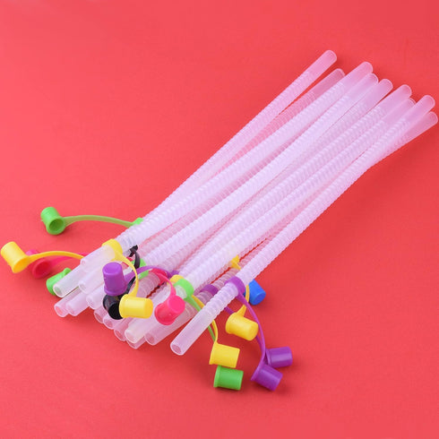 Bendable Straws with Straw Covers Cap - 11 inch Long Flexible Straws - Bendy Drinking Straws Reusable with Covers Cap Assorted Colors - 14 Pack...