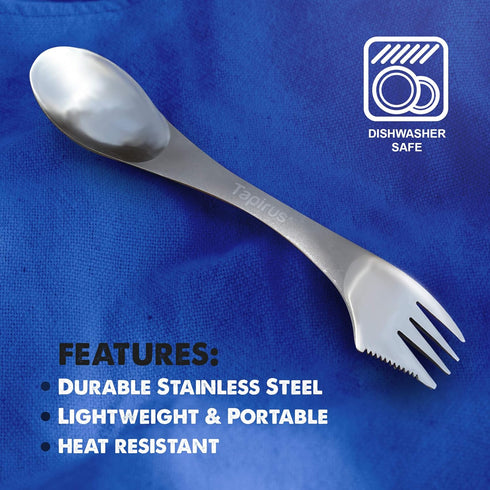 Tapirus 5 Spork Of Steel Utensils Set | Durable & Rust Proof Stainless Steel | Spoon, Fork & Knife Flatware | For Camping, Fishing, Hunting & Outd...