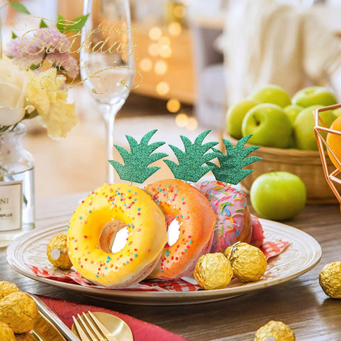 48PCS Pineapple Cupcake Donut Cake Toppers, Pineapple Cute Cupcake Picks for Summer Tropical Hawaiian Party Cake Decorations...