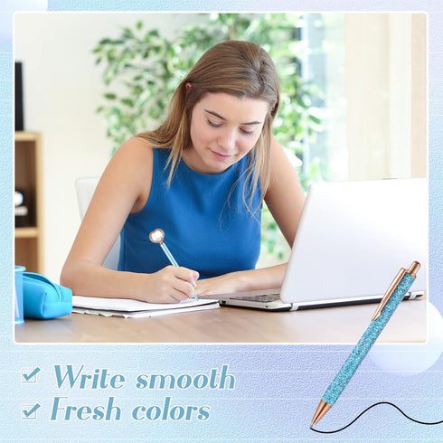 6 Pcs Ballpoint Pen Set Include Crystal Diamond Pen Slim Metal Ballpoint Pens Black Ink Stylus Pen Liquid Sand Pen Retractable Glitter Pen for Off...
