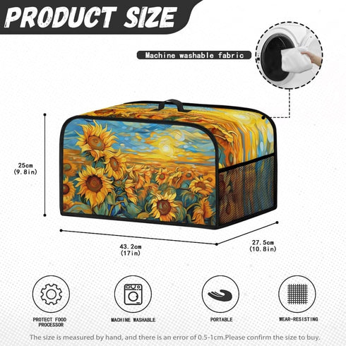 Oil Paninting Sunflower Slow Cooker Dust Cover Yellow Air Fryer Cover Top Handle and Storage Pockets Dust Covers for Kitchen Appliances...