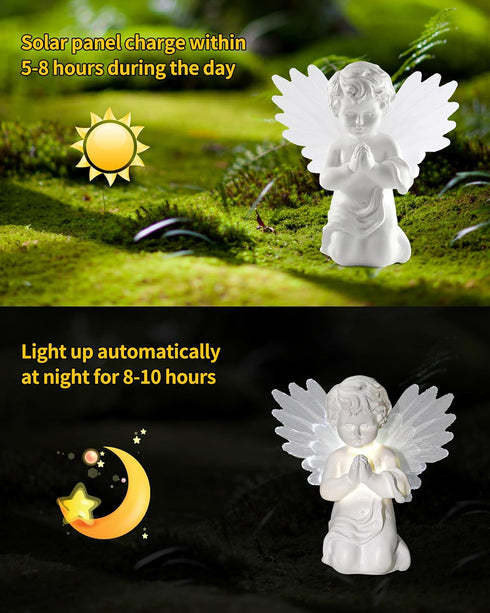 Solar Praying Cherub Angel Light with Fibre Optic Wings - 7.1'' Sympathy Remembrance Memorial Gift for Grave Ornaments Garden Decor (Kneeling Ange...