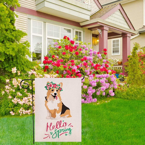 Spring Corgi with Flower Garden Flag Vertical Double Sided 12.5x18 Inch Burlap Rustic Farmhouse Yard Outdoor Flag Décor...