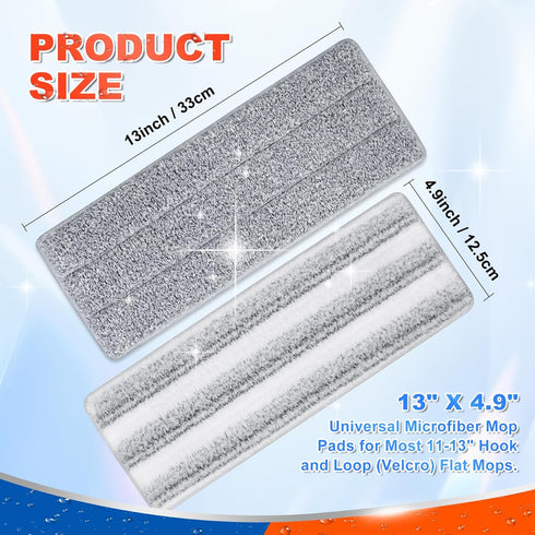 DR DAPPER Microfiber Mop Cleaning Pads 13" X 4.9" Washable Pads for Floor Cleaning Compatible with Joy Flat Mop or Mop Bucket Set, 3 Pack (Grey an...