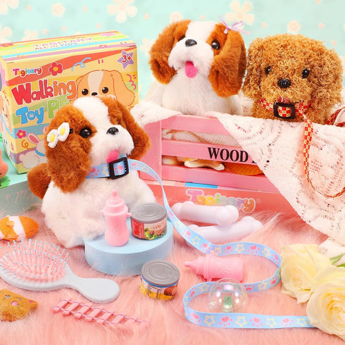 Tagitary Plush Toys Puppy Electronic Toy Walking and Barking Dogs,Tail Wagging Fake Dog Interactive Dog Toy for Kids with Leash,Easter Christmas B...