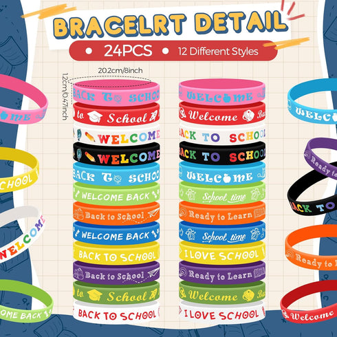Sabary 48 Pcs Back to School Pencils Silicone Bracelets Set Back to School Party Favor for Kids First Day of School Bulk Pencils Bracelets Gifts f...