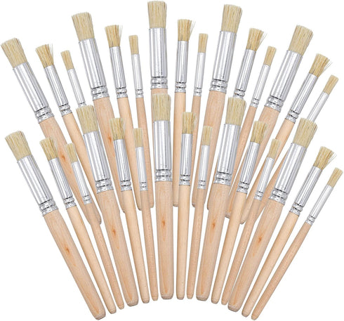 SOUJOY 30 Pieces Wooden Stencil Brushes, Natural Bristle Brushes, Wooden Handle Painting Brushes for for Wood Wall Model House Painting, DIY and A...