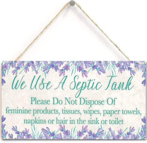 Buslint We Use A Septic Tank Please Do Not Dispose of. - Polite and Informative Septic Tank Sign Functional Interior Toilet Sign Wooden Hanging Si...