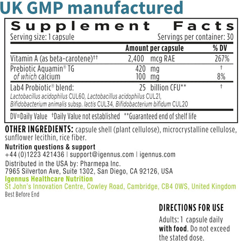Live Cultures+ Lab4 Probiotics & Prebiotic, Vegan, Non-GMO, Lactobacillus Acidophilus & Bifidobacterium, Guaranteed 25 Billion CFU, Non-Bloating G...