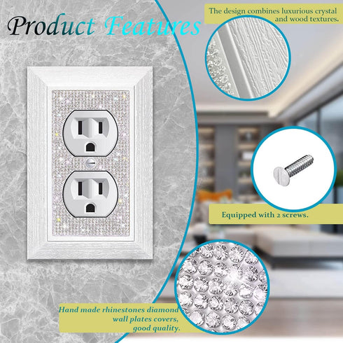 Bling Wall Plates for Electrical Outlets,2023 Glitter Cute Covers,Silver Rhinestones White Texture Electrical Outlet Covers Wall Plate Decorative ...