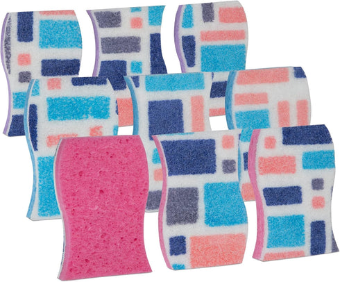 Smart Design Non-Scratch Cellulose Smart Scrub Sponge - Set of 9 - Ultra Absorbent - Ergonomic Shape - Cleaning, Dishes, & Hard Stains - Cool Geom...