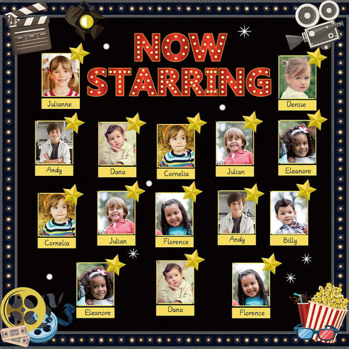 Movie Star Bulletin Board Set Now Starring Bulletin Board for Classroom Decor DIY Photo Crafts Camera Lights Learn Clapperboard Film Tickets Cutou...