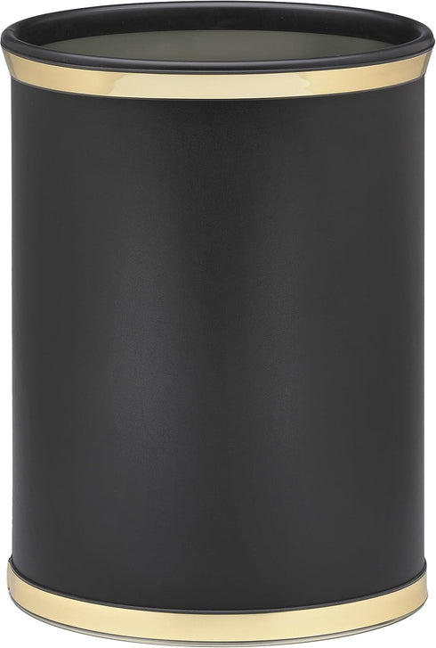 Kraftware Sophisticates Black/Polished Gold Brass Waste Basket with 3/4-Inch Bands and Brass Bumper...