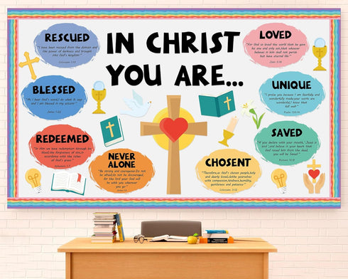 Christian Jesus Bulletin Board Decoration Set Religious Cross Bible Bulletin Board Borders You Are Positive Paper Cutouts Inspirational Christian ...