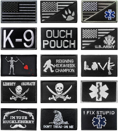 15 Pack Tactical Patches, Funny Emblem Patch Embroidery Fastener Badge Hook and Loop Applique Patches Set for Clothes Jackets Backpack Hat Vest Un...