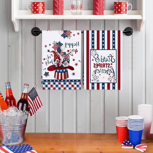 4th of July Patriotic Kitchen Towel 100% Cotton Independence Day Gnome Quick Dry Stars and Stripes Flag Tea Towels 20×27.5inch, Dishcloth for Dini...