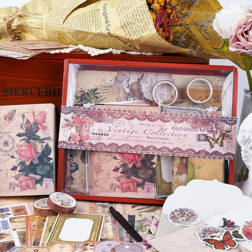 Funto Scrapbooking Kit (202 PCS), Vintage Collection-Rose Angel, Ideal Gift Box Packaging, Perfect for Bullet Scrapbooking Materials, Planner DIY ...