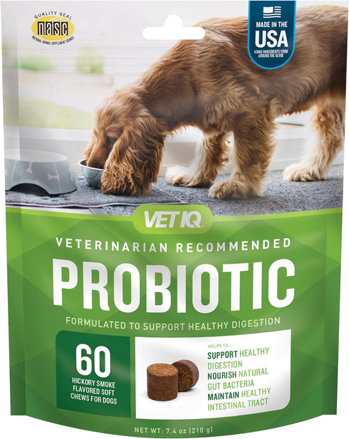 VetIQ Probiotic Supplement for Dogs, Digestive Support for Dogs, Nourishes Gut Bacteria and Supports Bowel Function, Hickory Smoke Flavor, Made in...