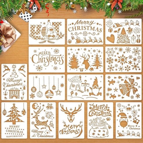 Christmas Stencils Reusable, 15 Pcs A4 Augshy Christmas Stencils for Painting Holiday Stencils for Painting on Wood Sign DIY Crafts Fabric Canvas ...
