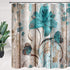 Floral Flower Shower Curtain Rustic Shower Curtain Set Teal Flower Butterfly Bathroon Curtain Farmhouse Wooden Plank Country Fabric Shower Curtain...
