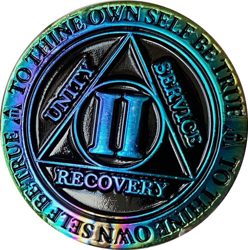 2 Year AA Medallion Reflex Rainbow Plated Black Sobriety Chip II...