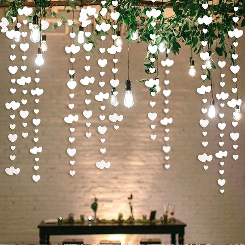 52Ft Valentines Day Party Decorations White Heart Garland White Love Heart Hanging Paper Streamer Banner for Wedding Anniversary Bridal Shower Eng...