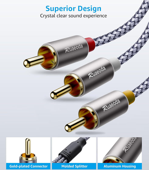 Ruaeoda AV Cable 6ft 3RCA Cables,Braid 3RCA to 3RCA Cable Composite Audio Video Cable Shield 3RCA Stereo Audio Cable Compatible with Set-Top Box,S...