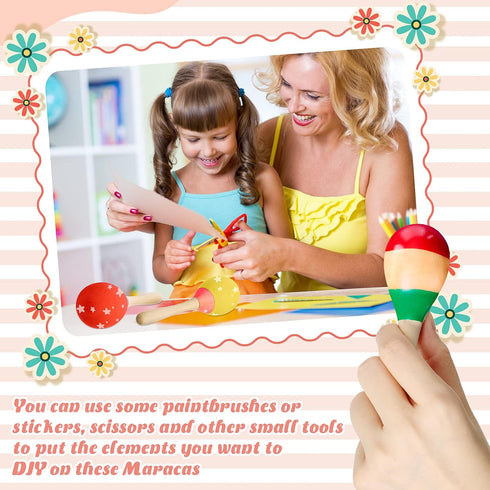 Leitee 6 Pcs DIY Mini Wooden Maracas Rattles Egg Shaker Kids Musical Party Favor Baby Shaker Sand Hammer Toy, Assorted Designs, Maracas for Kids, ...