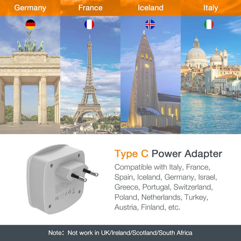 European Travel Plug Adapter Converter, TESSAN International Power Plug Converter with 2 USB, Type C Outlet Adaptor Charger for US to Most of Euro...