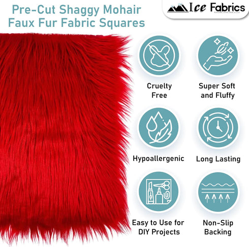 Faux Fur Fabric Squares - 10x10 Inches Pre-Cut Craft Fur Fabric - Shaggy Mohair Fabric for Costumes, Apparel, Rugs, Pillows, Decorations and More ...