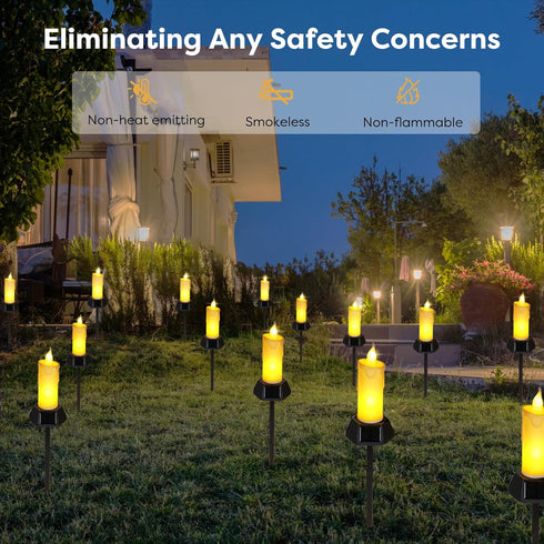 Solar Powered LED Flameless Candles Lights, Built-in 600MA Battery Runs up to 16H, Electric Fake Pathway Candle Lights with IP65 High Rating Water...