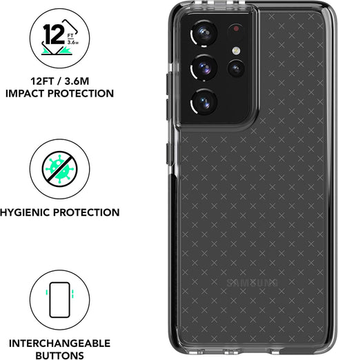 tech21 Evo Check Phone Case for Samsung S21 Ultra 5G - 12 ft. Drop Protection, Smokey/Black...