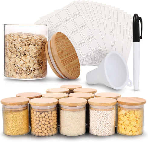 Houseables Glass Spice Jars, Storage Containers, Airtight Bamboo Lid, 12 Pack, 6 oz, Food Canister Sets For Kitchen Counter, Jar, Lids, Flour, Bro...