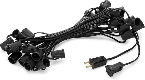 Holiday Lighting Outlet C9 Christmas Light String, Patio Event Lighting, Black Cord, 12" Socket Spacing, E16 (25')...