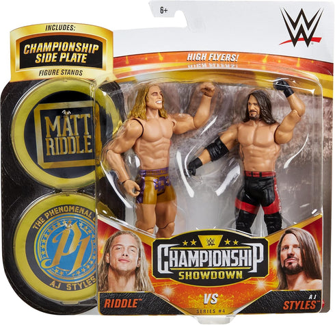 WWE AJ Styles vs Riddle, Championship Showdown 2-Pack, 6-in Action Figures High Flyers, Battle Pack for Ages 6 Years Old and Up...