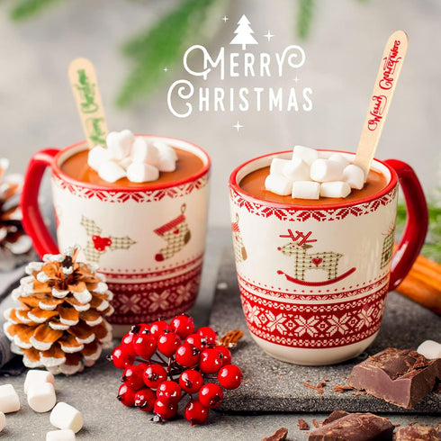 100 Pack Christmas Disposable Wooden Spoons Merry Christmas Pattern Spoons Candy Cane Merry Christmas Wooden Tasting Spoons for Cake Hot Chocolate...