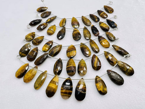 1 Strand Yellow Tiger Eye 9 Pcs Beads Size 20x8mm Pear Shape Cut Faceted Beads for Jewellery Making, Beading & Craft Supplies KCRAFTS-RK_k57...