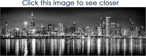 PHOTOSBYJON Chicago Skyline UNFRAMED Photo Print Night Black & White B&W BW 11.75 inches x 36 inches Photographic Panorama Print Photo Picture Sta...